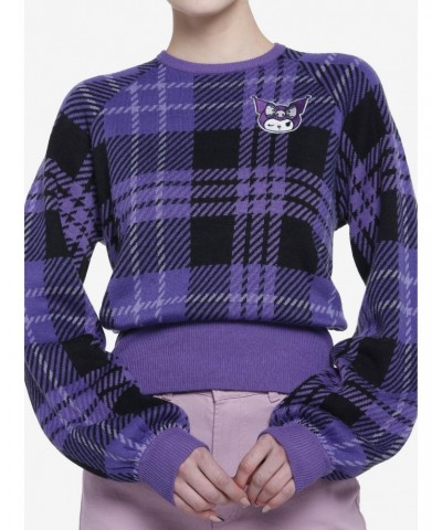 Kuromi Purple Plaid Knit Girls Sweater $15.45 Sweaters