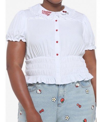 Hello Kitty Lace Girls Woven Button-Up Top Plus Size $7.87 Tops