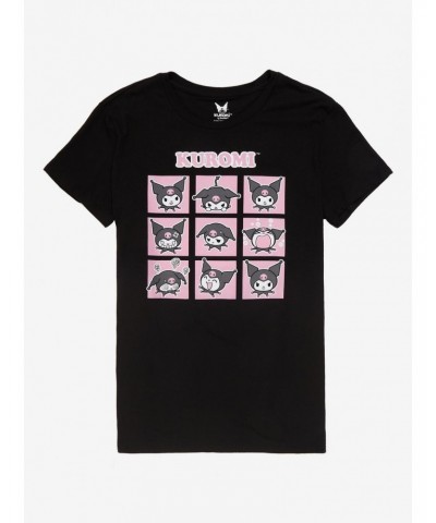 Kuromi Emotions Boyfriend Fit Girls T-Shirt $9.36 T-Shirts